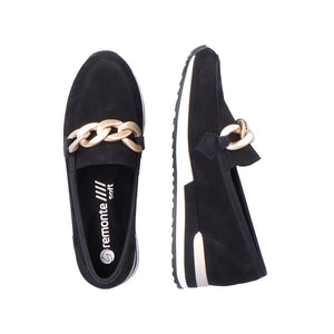 Moccasin with Gold Buckle in Black Suede Footwear Remonte 