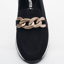 Load image into Gallery viewer, Moccasin with Gold Buckle in Black Suede Footwear Remonte 
