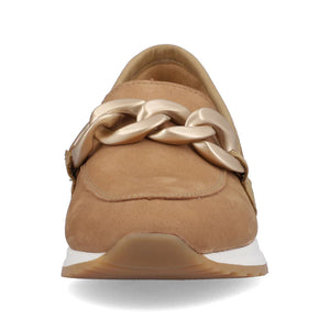 Moccasin with Gold Buckle in Tan Suede Footwear Remonte 