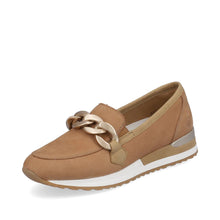 Load image into Gallery viewer, Moccasin with Gold Buckle in Tan Suede Footwear Remonte 
