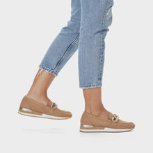 Load image into Gallery viewer, Moccasin with Gold Buckle in Tan Suede Footwear Remonte 
