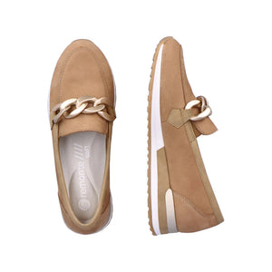 Moccasin with Gold Buckle in Tan Suede Footwear Remonte 