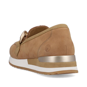Moccasin with Gold Buckle in Tan Suede Footwear Remonte 
