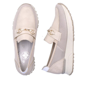 Moccassin with Gold Buckle in Cream Combi Footwear Rieker 