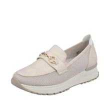 Load image into Gallery viewer, Moccassin with Gold Buckle in Cream Combi Footwear Rieker 
