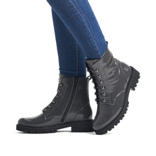 Load image into Gallery viewer, Patent Grey Leather Boot with Stud &amp; Chain Details Footwear Rieker 
