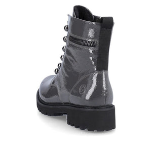 Patent Grey Leather Boot with Stud & Chain Details Footwear Rieker 