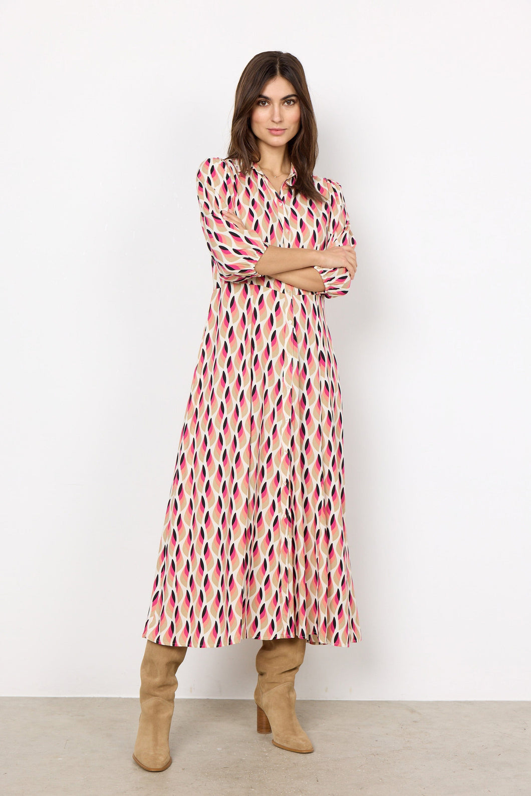 Sammy Long Dress in Fuchsia Rose Combi - Renaissance Boutiques Ireland