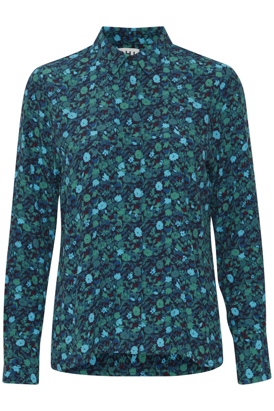 Shee Long Sleeved Shirt in Quetzal Green Flower Shirt Ichi 