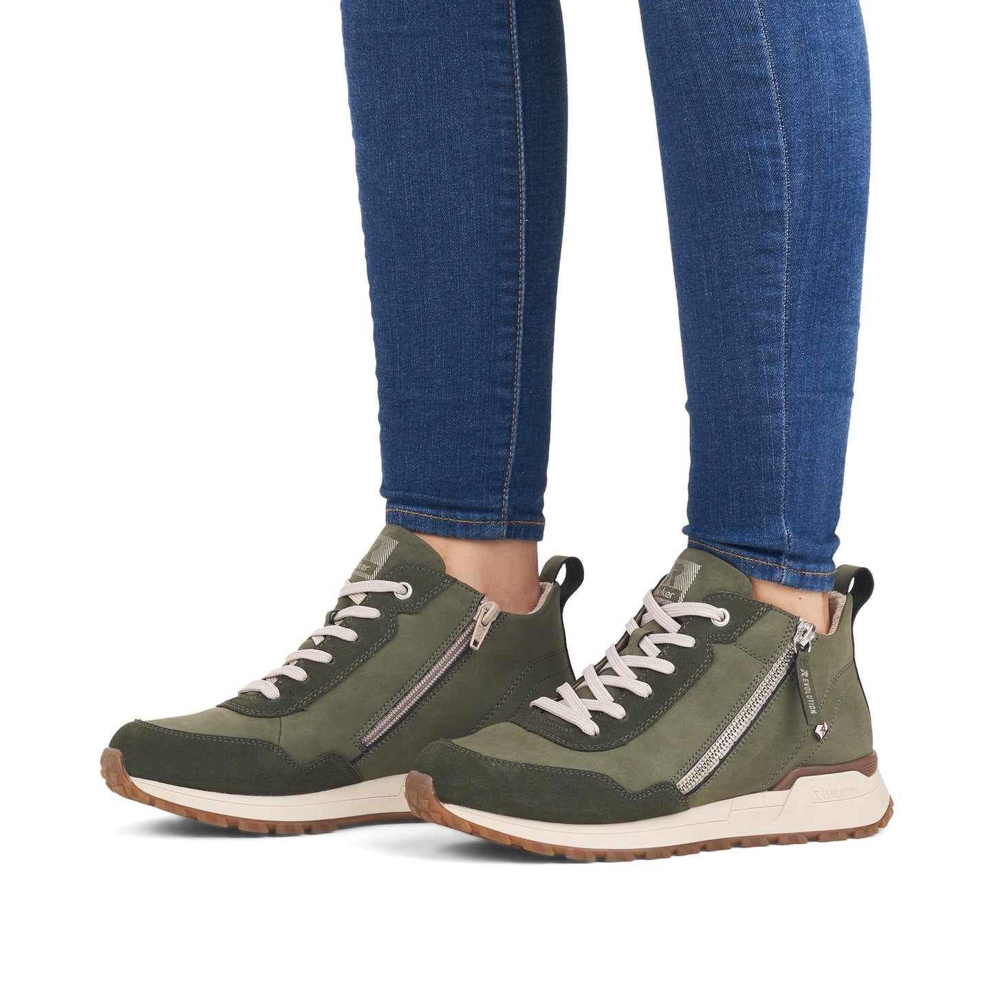 Suede Sneakers with Zipper in Army Green Footwear Rieker 