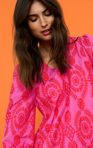 Tia 3/4 Sleeve Dress in Fuchsia Pink Dress Culture 