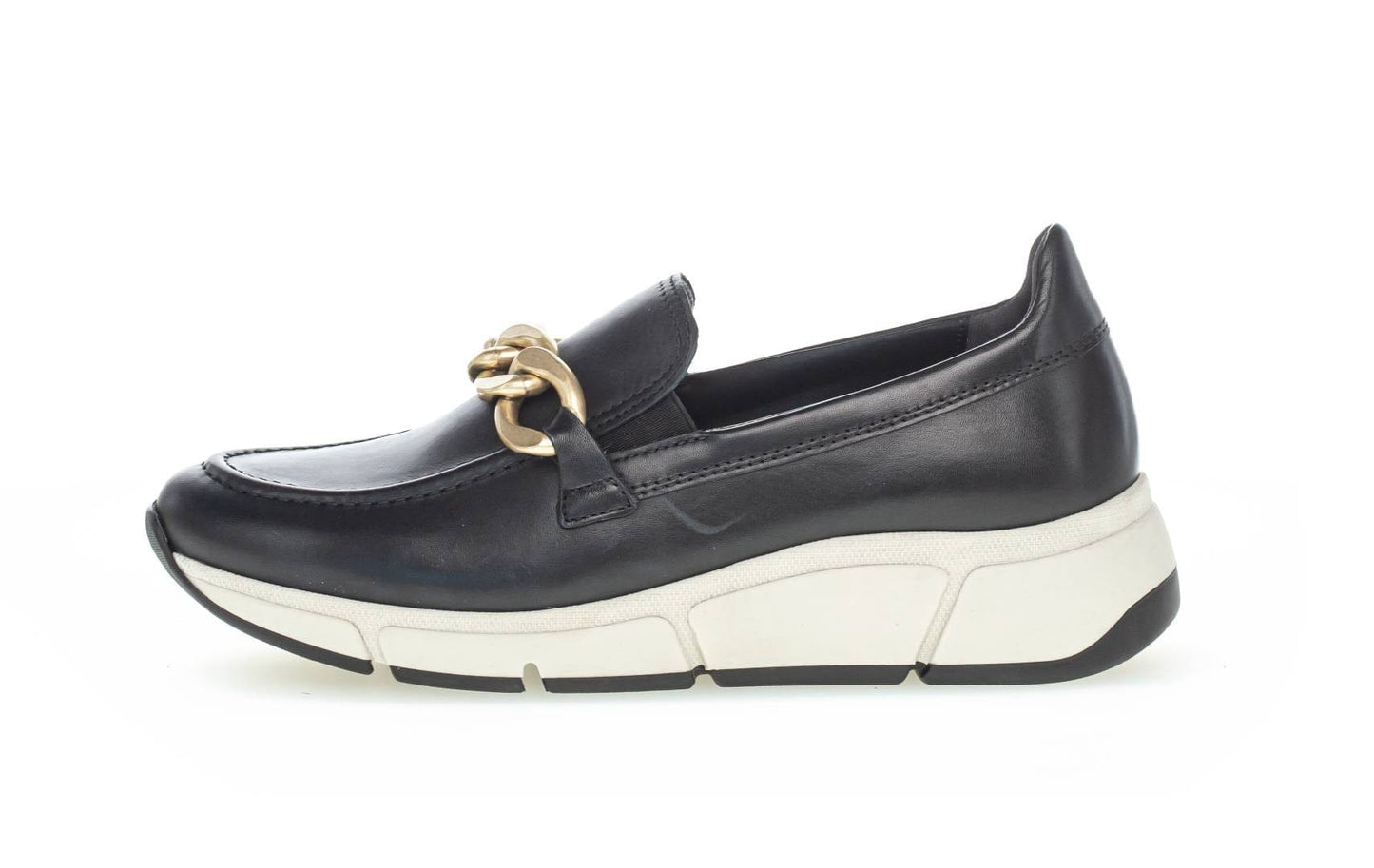 White Sole Leather Loafer with Gold Hardware in Black Footwear Gabor 