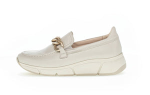 White Sole Leather Loafer with Gold Hardware in White Footwear Gabor 