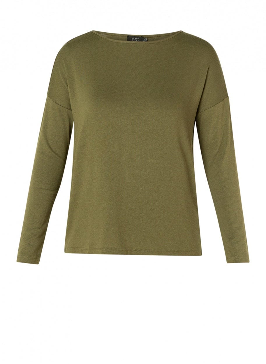 Yessi Essential Long Sleeve Shirt in Army Green Top Yest 