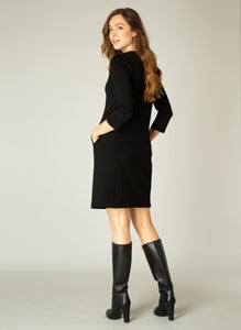 Ylona Quarter Sleeve Dress in Black Dress Base Level 
